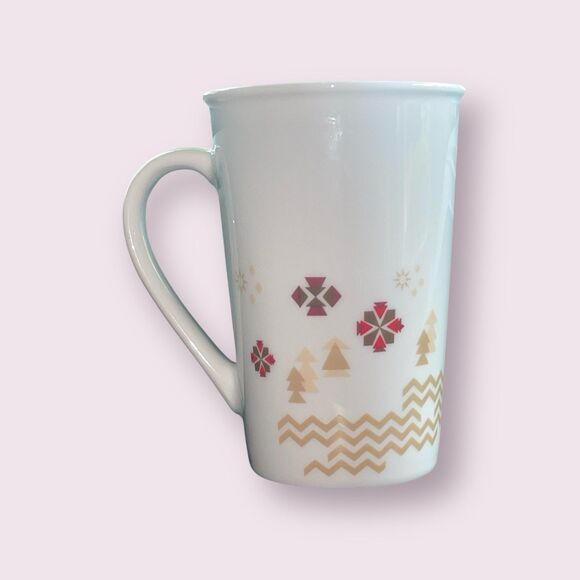 2013 Starbucks Coffee Mug White with Red Houses‎ Gold Trees Christmas 12 fl oz - Picture 2 of 4